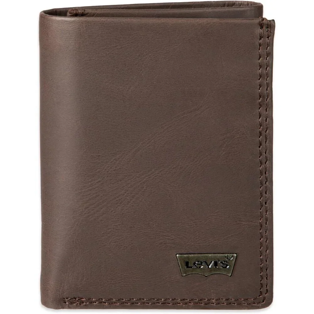 Men's Dark Brown Xcap Travel Leather Bifold Wallet Card Top Slip Flip Pockets
